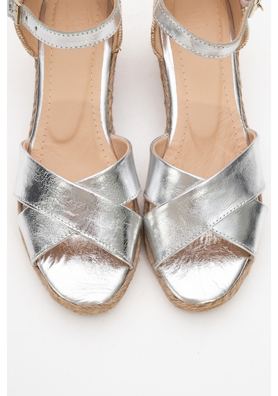 Luvishoes Luvi Shoes Miria Gümüş Hakiki Deri Çapraz Bantlı Kadın Dolgu Topuklu Sandalet Gümüş