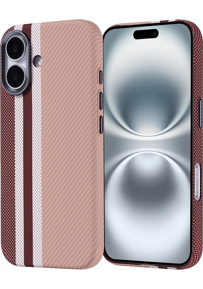 Apple Uyumlu iPad iPhone 16 Kılıf M-safe Şarj Özellikli Karbon Fiber Görünümlü Zore Nekst Kapak Gold