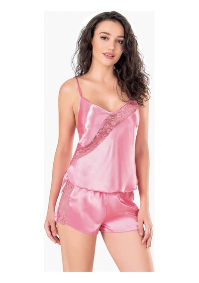 Gizers Giyim Koyu Pembe Saten Babydoll Şort Takımı