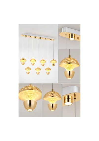 Modern Premium Gold 7'li 3 Renkli Ledli Sarkıt Avizesi Uzun Mutfak Yemek Masası Üstü Modelleri 30w