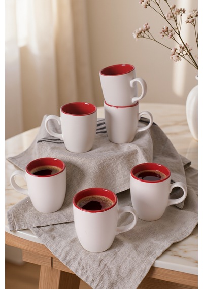 Keramika Mat Beyaz / Kırmızı Bulut Kupa 9 Cm 6 Adet Çok Renkli