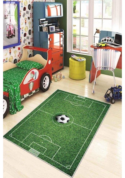 Yeşil Kaymaz Tabanlı Taraftar Halısı Çocuk Halısı Kd71n11