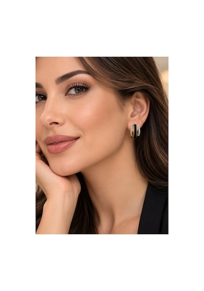 Kadın Siyah / Gold Çelik Küpe Siyah Siyah