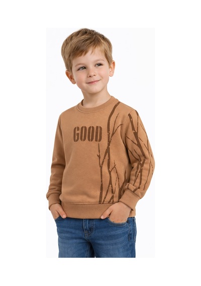 Baglan Erkek Çocuk Önü Arkası Baskılı Sweatshirt Bgl-st05240 Camel