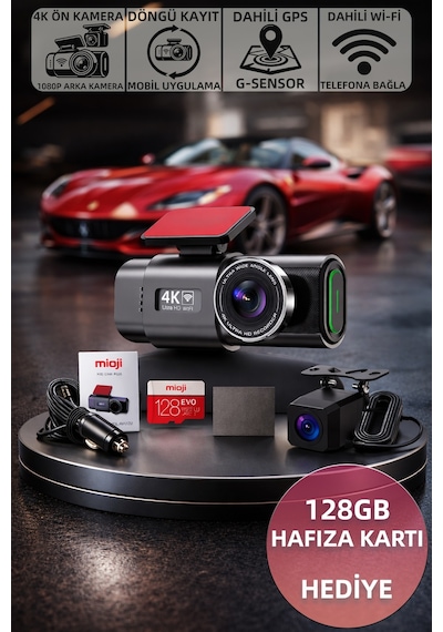 Mioji G300 Plus 4k Gps G-sensör Gece Görüşü Wifi Arka-ön Araç İçi Kamera 128gb Hafıza Kartı