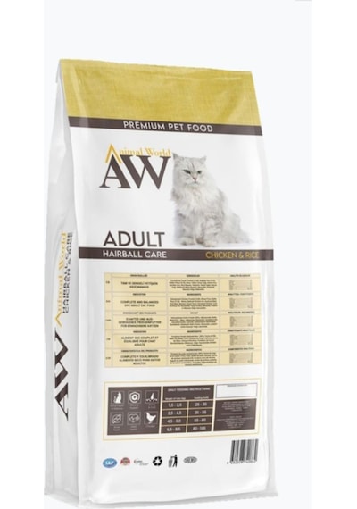 Animal World Hairball Tüy Yumağı Önleyici Tavuklu Yetişkin Kedi Maması 15 KG