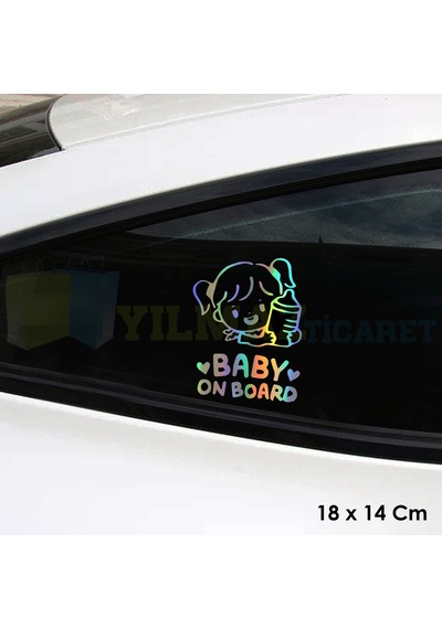 Arabada Kız Bebek Var Baby On Board Hologram Oto Sticker Etiket