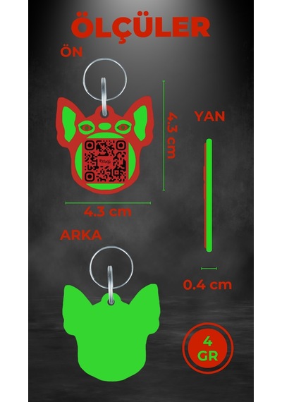 Petjoo 7.Hook Yeşil-Kırmızı Qr'lı Köpek Künyesi