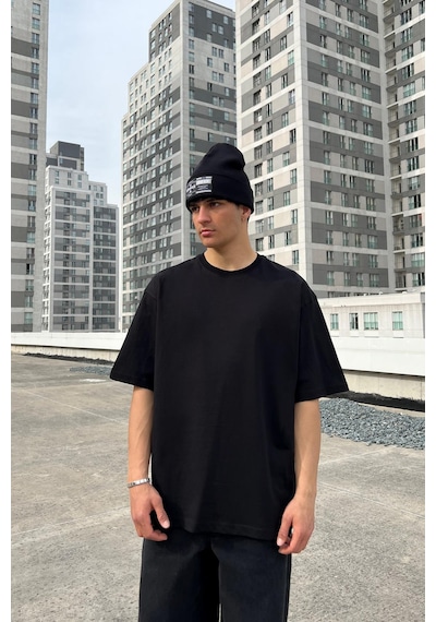 Flaw Atelıer Basic Oversize Tişört Siyah Siyah