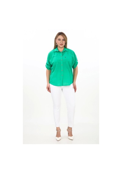 Lady Majestic %100 Cotton Yazlık Organik Büyük Beden Kadın Gömlek Benetton Yeşil Benetton Yeşili Lady Majestic %100 Cotton Yazlık Organik Büyük Beden Kadın Gömlek Benetton Yeşil Benetton Yeşili