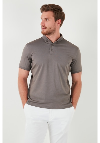 Buratti Pamuklu Slim Fit Erkek Polo Yaka T Shirt 646R1000 Vizon-Füme