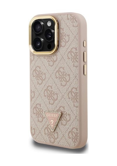 Apple Uyumlu iPhone 16 Pro Max Kılıf Guess Lisanslı Üçgen Logo 4g Desenli Kamera Standlı Kapak Pembe