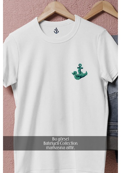 Oversize Denizci Çapası Anchor Cep Tasarımlı Unisex T-shirt Beyaz