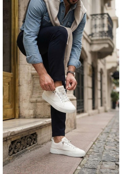 Fort Noka North Rahat Lastik Bağcıklı Sneaker Keten Erkek Ayakkabı Beyaz