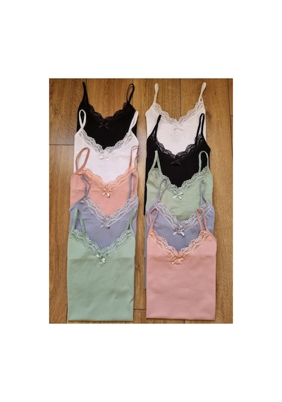 Demirsa Boutique Dantelli Pamuklu Likralı V Yaka İp Askılı 10'lu Kadın Atlet Çok Renkli 10 Demirsa Boutique Dantelli Pamuklu Likralı V Yaka İp Askılı 10'lu Kadın Atlet Çok Renkli 10