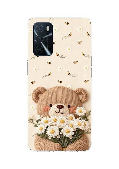Oppo A16 Uyumlu Arı Ve Papatya Sevimli Ayıcık Baskılı Silikon Kılıf Renkli