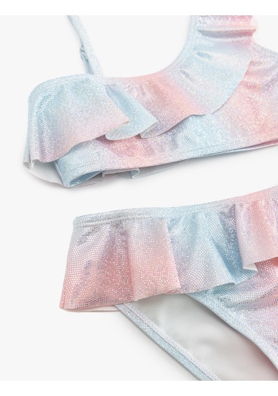 Koton Bikini Takımı Fırfırlı Tek Omuz İnce Askılı Pembe Desenli 5skg00020mm Pembe Desenli