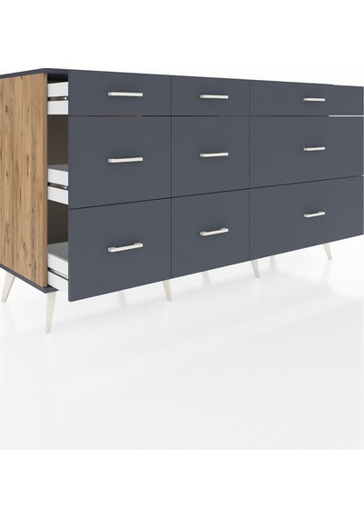 Kronos Konsol 9 Çekmeceli 176x59x99 Çam-antrasit Çam-antrasit