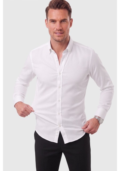 Rizzup Erkek %97 Pamuk Slim Fit Dar Kesim Petek Dokulu Likralı Örme Beyaz Gömlek 2600707