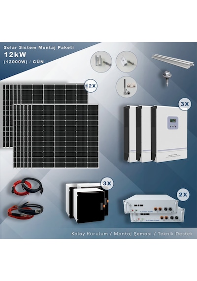 Trifaze Off Grid Paket Sistem 12 Kw/ Gün