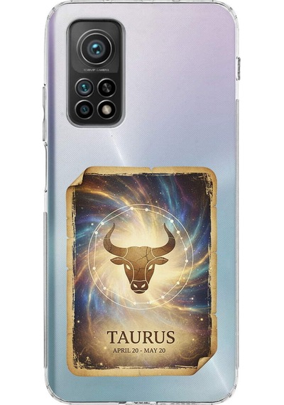 Xiaomi Mi 10 T Pro İle Uyumlu Burç Kartları Boğa Tasarımlı Şeffaf Silikon Kılıf Şeffaf