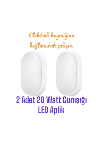 2 Adet 20 Watt Günışığı Ledli Nemli Alan, Dış Mekan, Bahçe, Banyo, Teras, Balkon, Kamelya Apliği Gün Işığı - Sarı