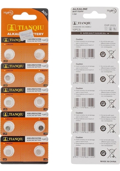 Tianqiu AG0 LR521H/379A Alkalin Düğme Pil 10'lu