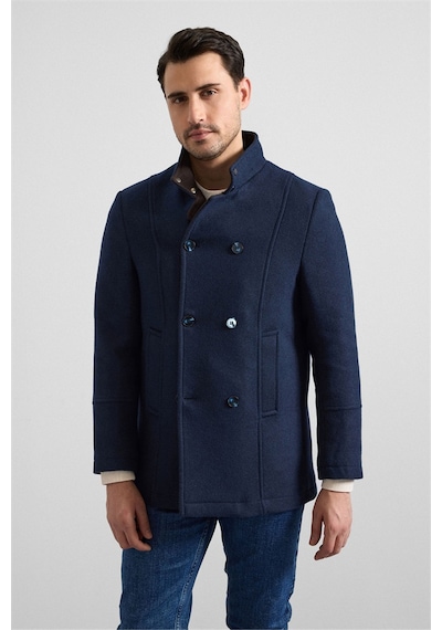 Süvari Lacivert Slim Kruvaze Yaka Cepsiz Kaban Kb2010100311-m09 Lacivert