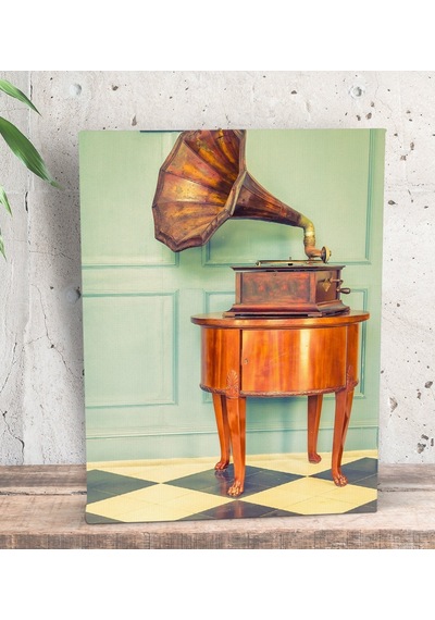 Bk Gift Gramafon Tasarımlı Dekoratif Mini Kanvas Tablo 15x20cm-1