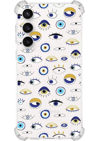 Samsung Galaxy S23fe İle Uyumlu Nazar Boncuğu 2 Baskılı Şeffaf Köşe Korumalı Antişok Kılıf