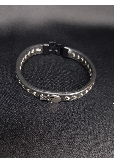 Mryart Unisex Suni Deri Metal Detaylı El Yapımı Bileklik Siyah