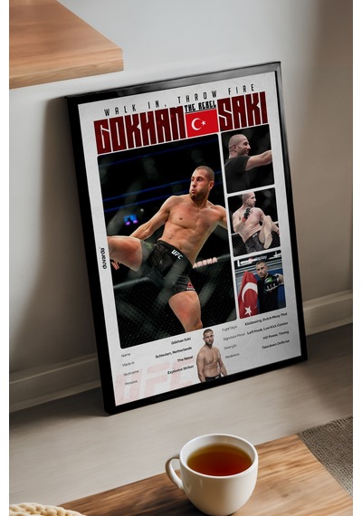 Gökhan Saki Ufc Siyah Ahşap Çerçeveli Poster, Dekoratif Dövüş Duvar Tablosu