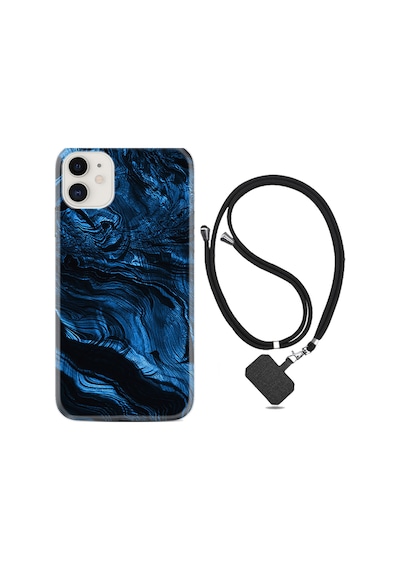 Apple Uyumlu iPhone 13 Mini Kılıf Boyun Askılı Blue MArble 1379