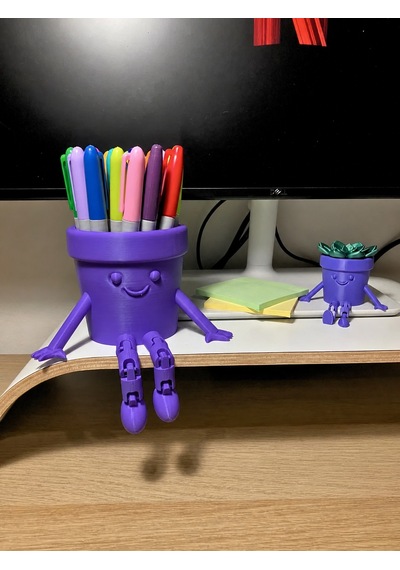 3d Baskı Hareketli Gülen Kalemlik - Eklemli Masaüstü Organizer - Mor Çok Renkli