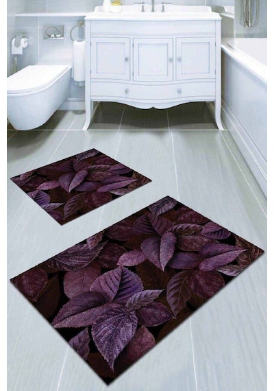 Mürdüm Yapraklı Banyo Halısı Klozet Takımı Paspas Seti Bs020n11