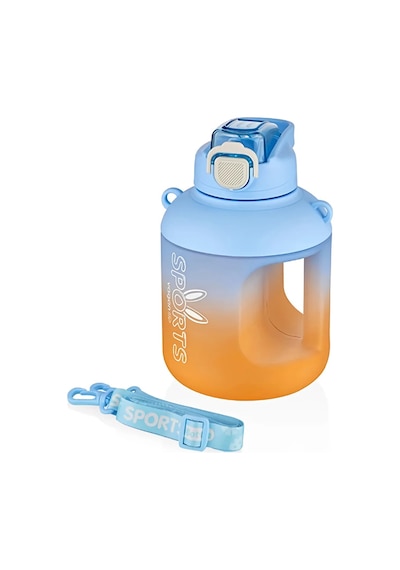 Vagonlife 1100 Ml Çift Renk Pipetli Taşıma Askılı Ve Kulplu Motivasyon Su Matarası Sticker Hediyeli Vgn2302-açık Mavi