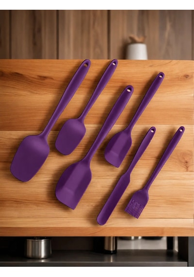 6'lı Yanmaz Yapışmaz Silikon Spatula Seti Mor