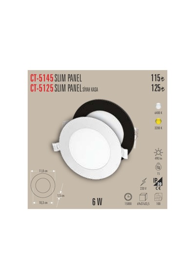 Ct-5125 Slım Panel Siyah Kasa 10 Adet Slim Spot - 6 W Beyaz