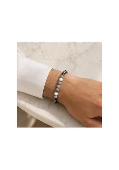 Alnis Atelier Hematit, Ay Taşı ve Jasper Doğal Taş Kadın Erkek Bileklik - 8 mm, Elastik