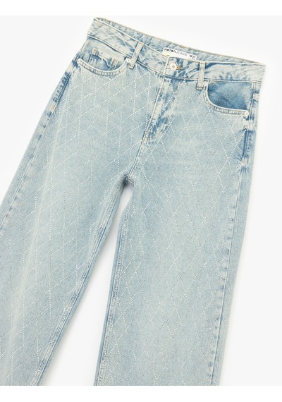 Koton Normal Bel Geniş Paça Taş Detaylı Pamuklu Jean Pantolon - Wide Leg Jeans Açık İndigo 6wal40071md Açık İndigo Koton Normal Bel Geniş Paça Taş Detaylı Pamuklu Jean Pantolon - Wide Leg Jeans Açık İndigo 6wal40071md Açık İndigo