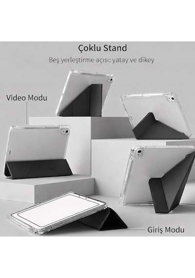 İpad 11.nesil A16 11inç/10.nesil 10.9inç İle Uyumlu Kalem Koyma Bölmeli Ultra Koruma Antişok Yatay Dikey Şekillerde Stand Seçeneği Uyku Modlu New Attractive Hx99 Smart Cover Kılıf Pembe
