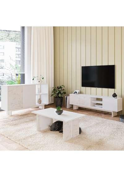 İnarch Dizayn Ravello Oturma Odası Set Modern Konsol, Tv Sehpası Ve Orta Sehpa Üçlü Takım Beyaz Mermer İnarch Dizayn Ravello Oturma Odası Set Modern Konsol, Tv Sehpası Ve Orta Sehpa Üçlü Takım Beyaz Mermer