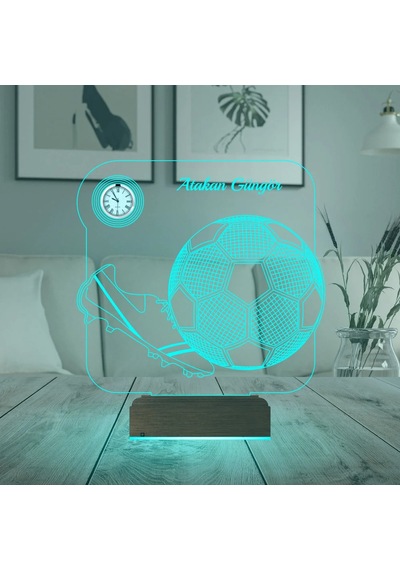 Luvivia Futbol Topu Krampon Futbolcu Hediye Kişiye Özel Metal Saatli 3d Lamba - Masa Gece Lambası Şeffaf