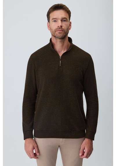 Morven Erkek Kahve Fermuarlı Bato Yaka Dynamic Fit Sweatshirt 27ks063003400 Kahve