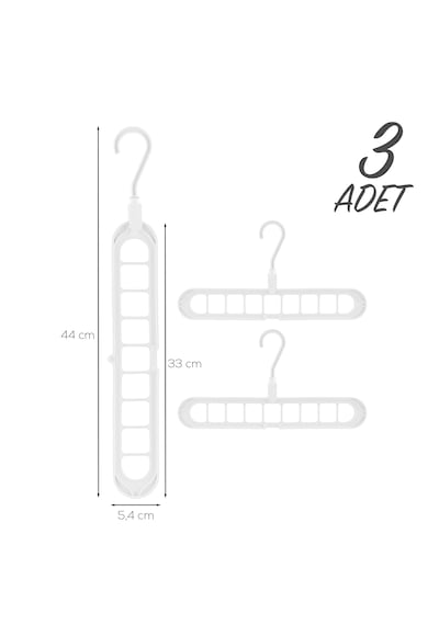 Porsima Org-250 3 Adet Çok Fonksiyonlu Dolap Içi Düzenleyici Organizer Sihirli Askı Tişört Gömlek Elbise Askısı Beyaz
