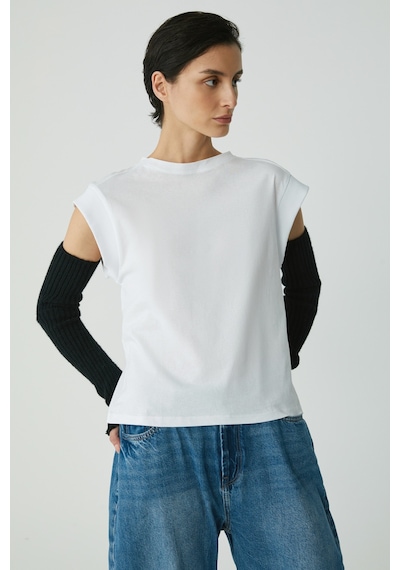 Ethıquet Lorı Kadın 100% Pamuk Sıfır Kol Yuvarlak Yaka Standart Boy Örme Beyaz T-shirt