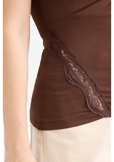 Defacto Slim Fit Dar Kesim Bisiklet Yaka Dantel Detaylı Kolsuz Bluz G4116ax25aubn341 Kahve-bn341