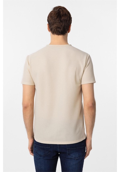 Süvari Bej Slim Fit Armürlü Bisiklet Yaka Tişört-37337 Bej