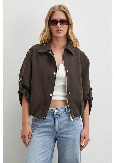 Never More Kolu Ayarlanabilir Bomber Ceket Kahve