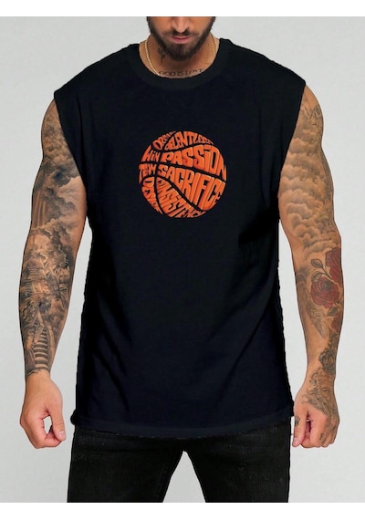 Basketbol Yopu Baskılı Kolsuz Tişört SIYAH